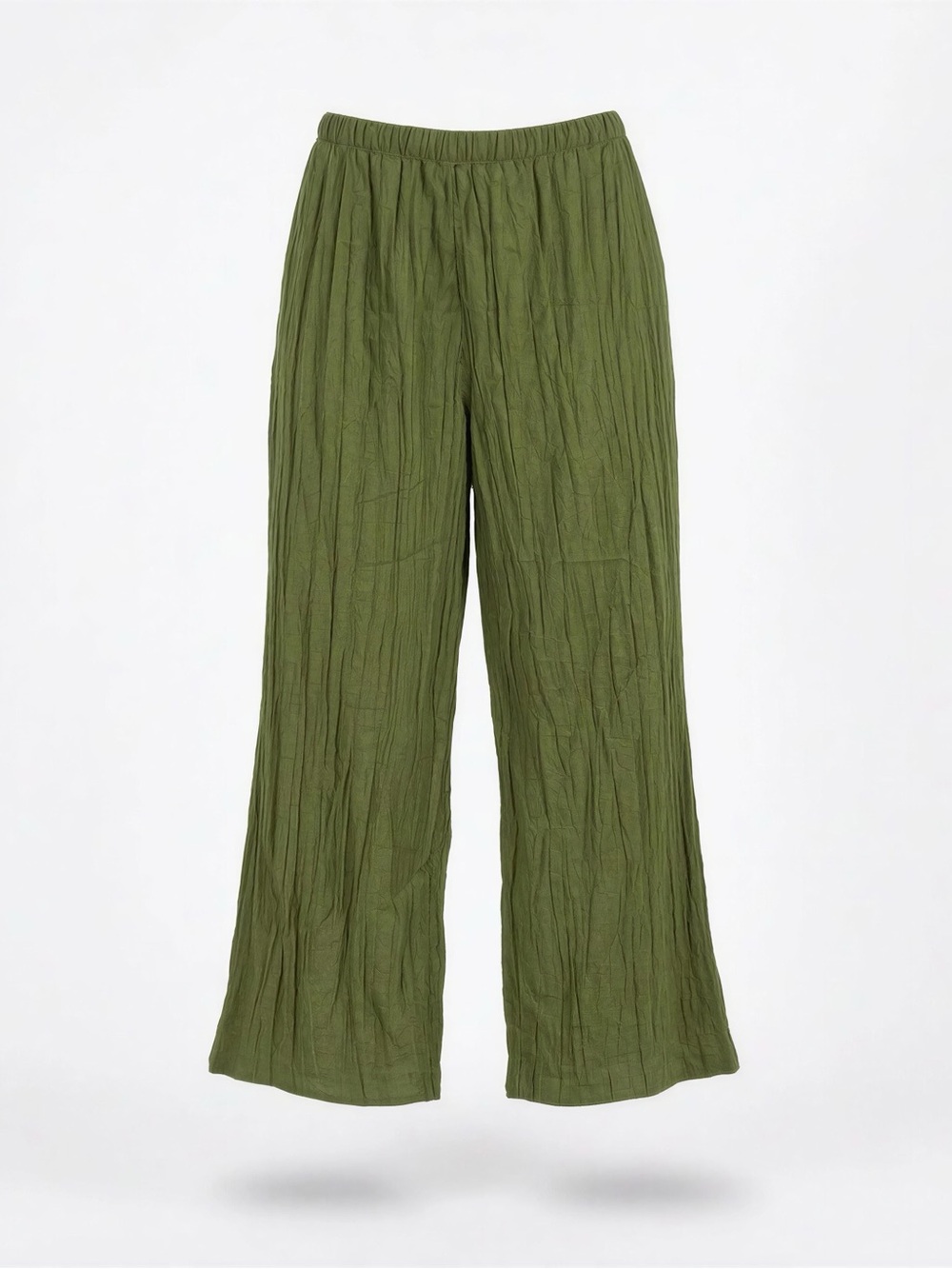 Zara Linen Olive Green Crinkle Wide-Leg Pants